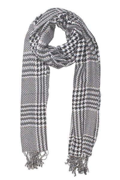 In-Sattva Colors White houndstooth checkered rayon scarf stole, alternate product image showing its artisan pattern and lightweight drape.