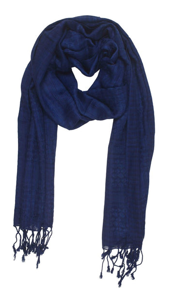 In-Sattva Colors Blue checkered handwoven rayon scarf stole, alternate product image showing its artisan pattern and lightweight drape.