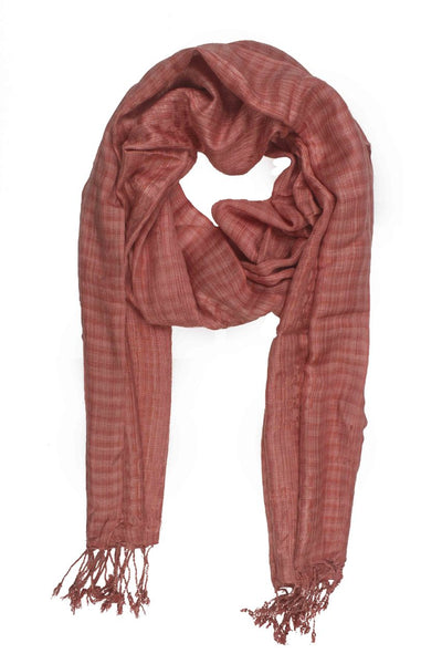 In-Sattva Colors Brown/Orange checkered handwoven rayon scarf stole, alternate product image showing its artisan pattern and lightweight drape.