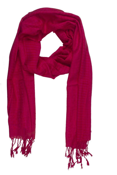 In-Sattva Colors Red checkered handwoven rayon scarf stole, alternate product image showing its artisan pattern and lightweight drape.