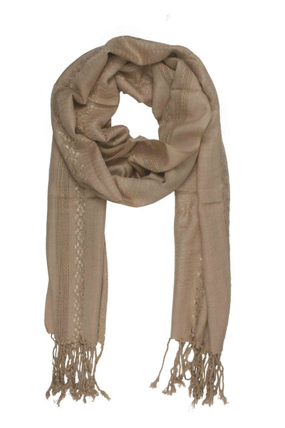 In-Sattva Colors Beige decorative border rayon scarf stole, alternate product image showing its artisan pattern and lightweight drape.