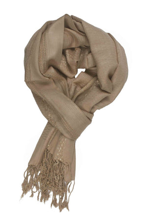 In-Sattva Colors Beige decorative border rayon scarf stole, primary product image highlighting its color, pattern and woven texture.