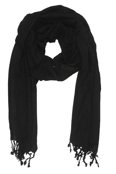 In-Sattva Colors Black decorative border rayon scarf stole, alternate product image showing its artisan pattern and lightweight drape.