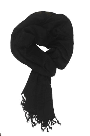 In-Sattva Colors Black decorative border rayon scarf stole, primary product image highlighting its color, pattern and woven texture.