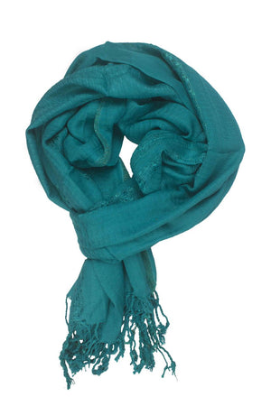 In-Sattva Colors Blue/Green decorative border rayon scarf stole, primary product image highlighting its color, pattern and woven texture.