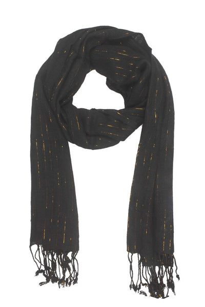 In-Sattva Colors Black embellished striped rayon scarf stole, alternate product image showing its artisan pattern and lightweight drape.