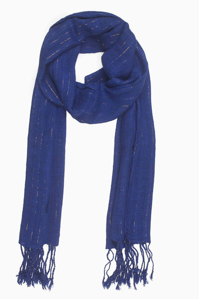 In-Sattva Colors Blue embellished striped rayon scarf stole, alternate product image showing its artisan pattern and lightweight drape.