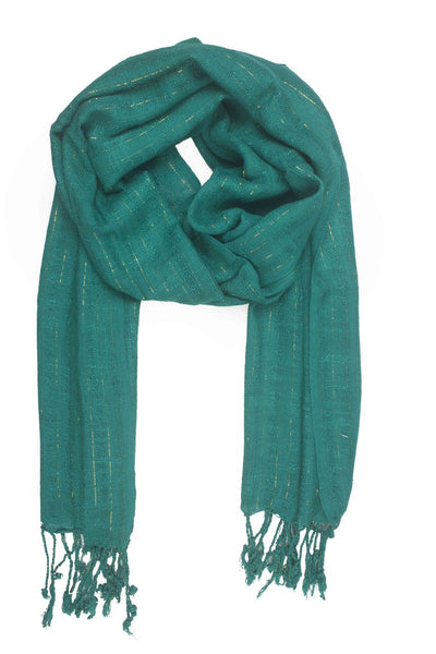 In-Sattva Colors Emerald embellished striped rayon scarf stole, alternate product image showing its artisan pattern and lightweight drape.
