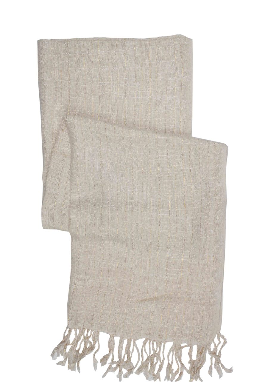 In-Sattva Colors White/Cream embellished striped rayon scarf stole, additional product image highlighting its color and woven detailing.