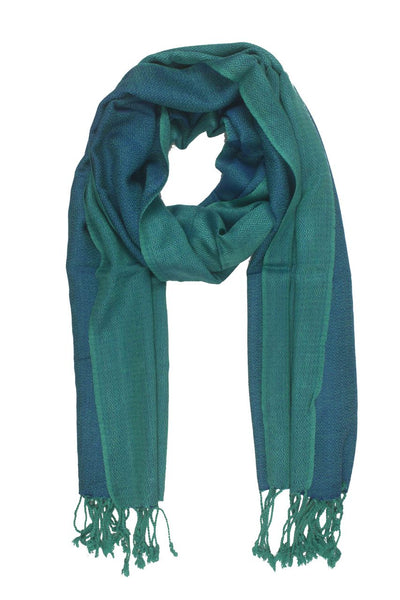 In-Sattva Colors Blue/Green geometric printed rayon scarf stole, alternate product image showing its artisan pattern and lightweight drape.