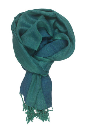 In-Sattva Colors Blue/Green geometric printed rayon scarf stole, primary product image highlighting its color, pattern and woven texture.