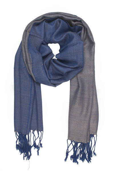 In-Sattva Colors Blue geometric printed rayon scarf stole, alternate product image showing its artisan pattern and lightweight drape.