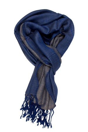 In-Sattva Colors Blue geometric printed rayon scarf stole, primary product image highlighting its color, pattern and woven texture.