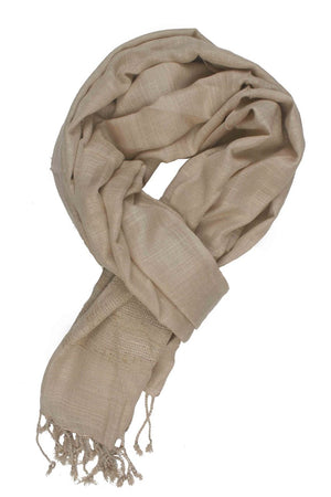 In-Sattva Colors Beige solid color rayon scarf stole, primary product image highlighting its color, pattern and woven texture.