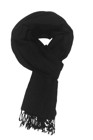 In-Sattva Colors Black solid color rayon scarf stole, primary product image highlighting its color, pattern and woven texture.