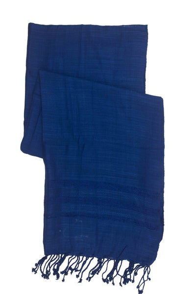 In-Sattva Colors Blue solid color rayon scarf stole, alternate product image showing its artisan pattern and lightweight drape.