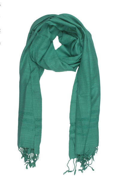 In-Sattva Colors Green solid color rayon scarf stole, alternate product image showing its artisan pattern and lightweight drape.