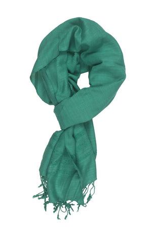 In-Sattva Colors Green solid color rayon scarf stole, primary product image highlighting its color, pattern and woven texture.