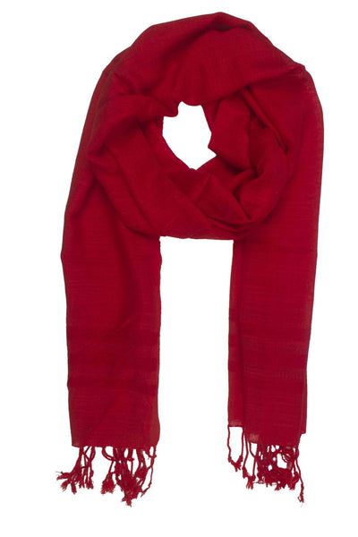 In-Sattva Colors Red solid color rayon scarf stole, alternate product image showing its artisan pattern and lightweight drape.