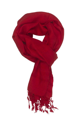 In-Sattva Colors Red solid color rayon scarf stole, primary product image highlighting its color, pattern and woven texture.