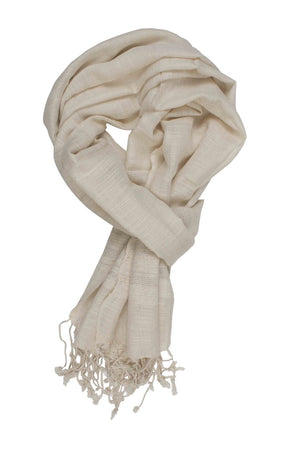 In-Sattva Colors White/Cream solid color rayon scarf stole, primary product image highlighting its color, pattern and woven texture.
