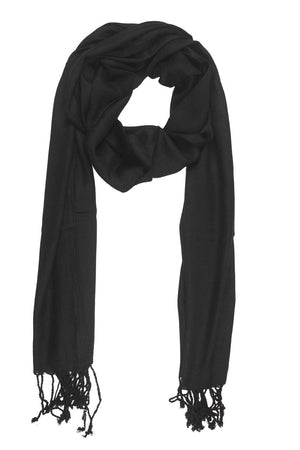 In-Sattva Colors Black solid color rayon scarf stole, primary product image highlighting its color, pattern and woven texture.