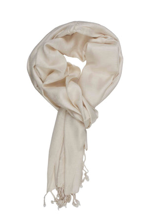 In-Sattva Colors White/Cream solid color rayon scarf stole, primary product image highlighting its color, pattern and woven texture.