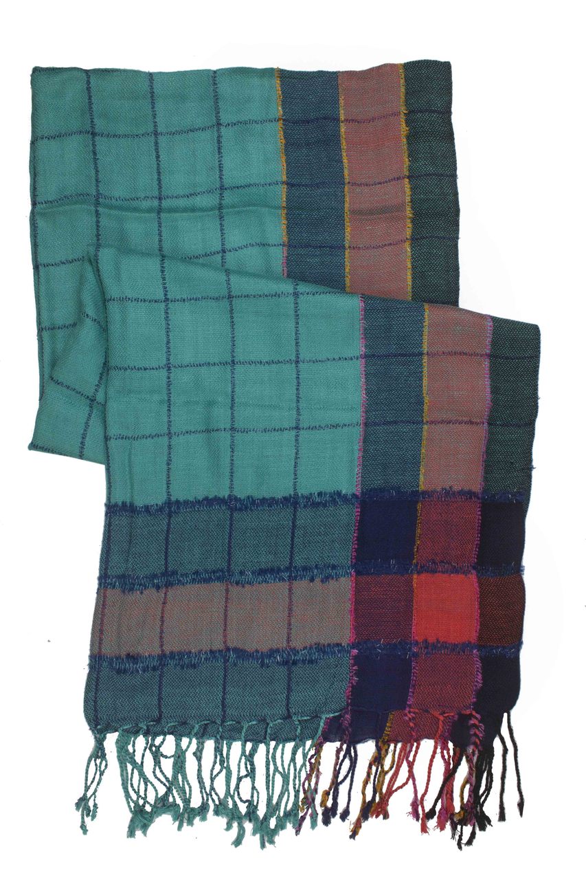 In-Sattva Colors Blue/Green striped handwoven rayon scarf stole, additional product image highlighting its color and woven detailing.