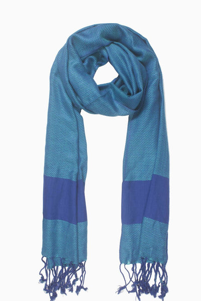 In-Sattva Colors Blue striped handwoven rayon scarf stole, alternate product image showing its artisan pattern and lightweight drape.