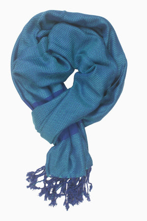 In-Sattva Colors Blue striped handwoven rayon scarf stole, primary product image highlighting its color, pattern and woven texture.