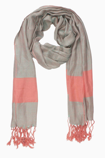In-Sattva Colors Peach striped handwoven rayon scarf stole, alternate product image showing its artisan pattern and lightweight drape.