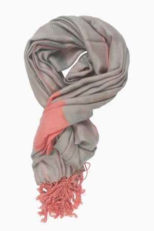 In-Sattva Colors Peach striped handwoven rayon scarf stole, primary product image highlighting its color, pattern and woven texture.