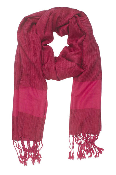 In-Sattva Colors Pink/Magenta striped handwoven rayon scarf stole, alternate product image showing its artisan pattern and lightweight drape.
