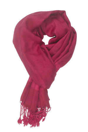 In-Sattva Colors Pink/Magenta striped handwoven rayon scarf stole, primary product image highlighting its color, pattern and woven texture.
