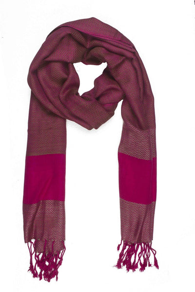 In-Sattva Colors Pink striped handwoven rayon scarf stole, alternate product image showing its artisan pattern and lightweight drape.
