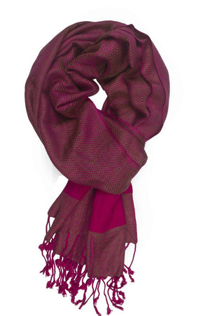 In-Sattva Colors Pink striped handwoven rayon scarf stole, primary product image highlighting its color, pattern and woven texture.