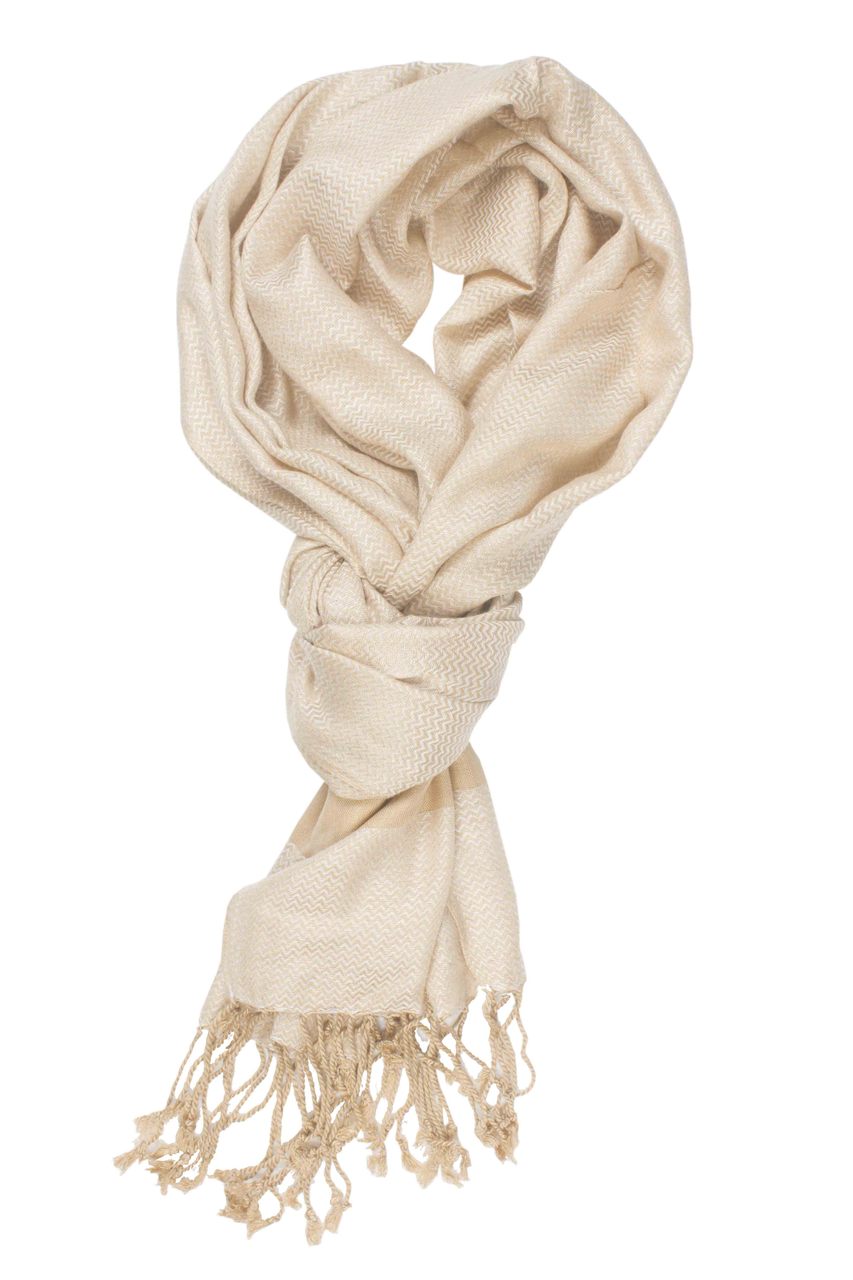In-Sattva Colors Tan striped handwoven rayon scarf stole, primary product image highlighting its color, pattern and woven texture.