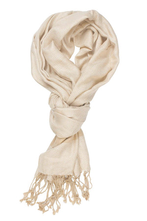 In-Sattva Colors Tan striped handwoven rayon scarf stole, primary product image highlighting its color, pattern and woven texture.