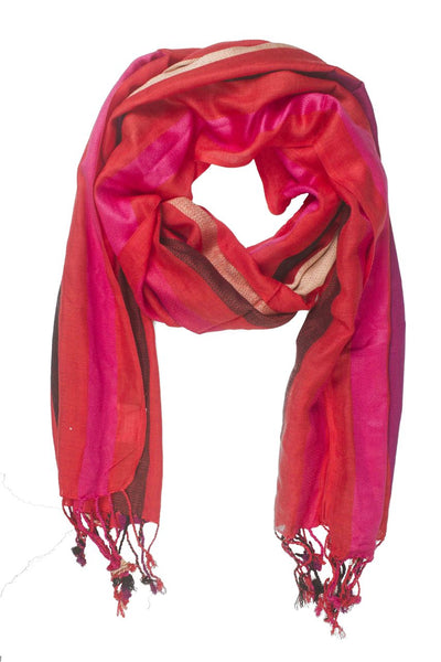 In-Sattva Colors Purple striped handwoven rayon scarf stole, alternate product image showing its artisan pattern and lightweight drape.
