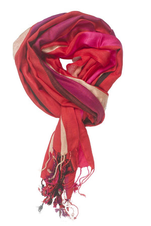 In-Sattva Colors Purple striped handwoven rayon scarf stole, primary product image highlighting its color, pattern and woven texture.