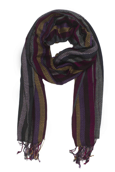 In-Sattva Colors Purple striped handwoven rayon scarf stole, alternate product image showing its artisan pattern and lightweight drape.