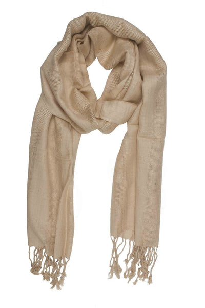 In-Sattva Colors Beige checkered handwoven rayon scarf stole, alternate product image showing its artisan pattern and lightweight drape.