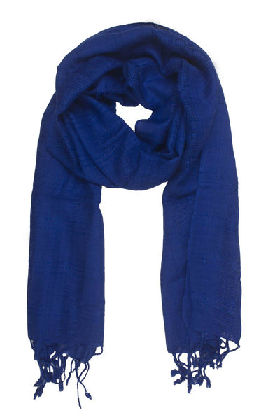 In-Sattva Colors Blue checkered handwoven rayon scarf stole, alternate product image showing its artisan pattern and lightweight drape.