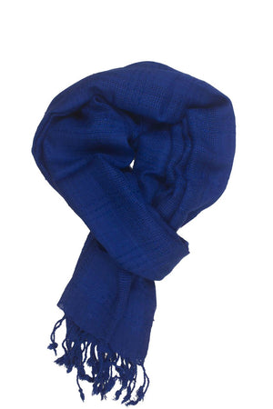 In-Sattva Colors Blue checkered handwoven rayon scarf stole, primary product image highlighting its color, pattern and woven texture.