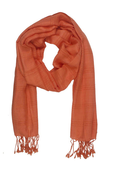 In-Sattva Colors Peach checkered handwoven rayon scarf stole, alternate product image showing its artisan pattern and lightweight drape.