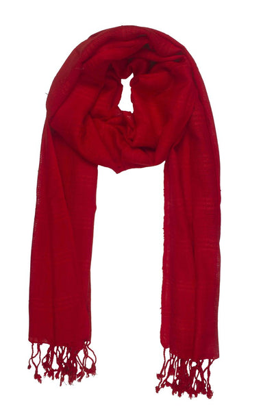 In-Sattva Colors Red checkered handwoven rayon scarf stole, alternate product image showing its artisan pattern and lightweight drape.
