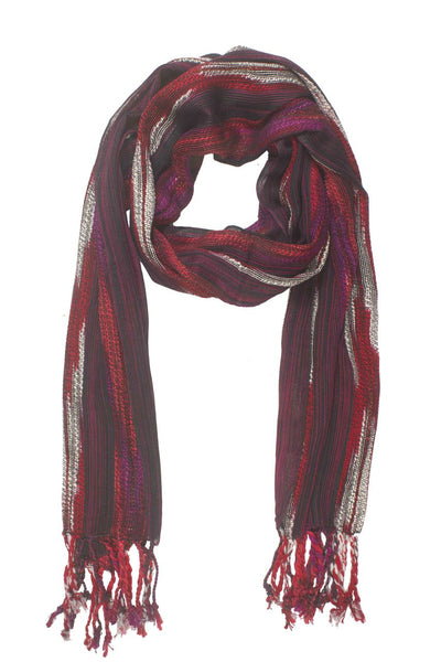 In-Sattva Colors Black woven vertical striped rayon scarf stole, alternate product image showing its artisan pattern and lightweight drape.