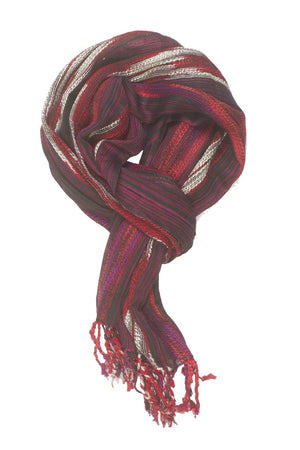 In-Sattva Colors Black woven vertical striped rayon scarf stole, primary product image highlighting its color, pattern and woven texture.