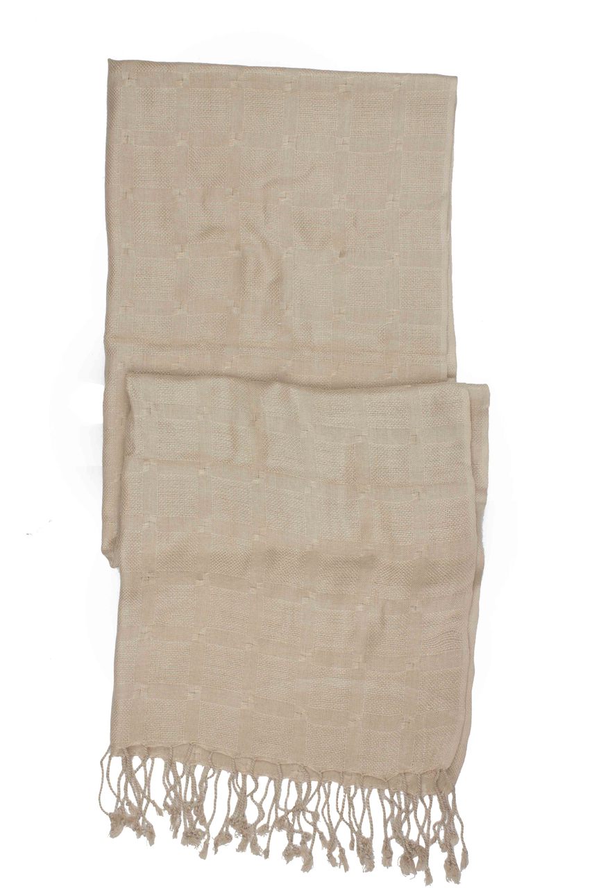 In-Sattva Colors Beige geometric printed rayon scarf stole, additional product image highlighting its color and woven detailing.