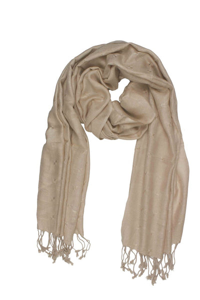 In-Sattva Colors Beige geometric printed rayon scarf stole, alternate product image showing its artisan pattern and lightweight drape.